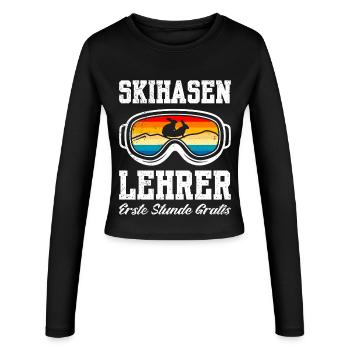 Skifahren SKIHASEN LEHRER ERSTE STUNDE GRATIS - Frauen Slim Fit Langarmshirt - Schwarz - Vorne - AI Model Female 172 light (172cm)