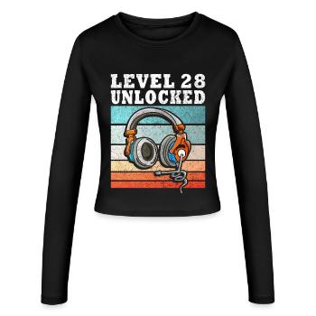 Level 28 Unlocked Kopfhörer Motiv - Frauen Slim Fit Langarmshirt - Schwarz - Vorne - AI Model Female 172 light (172cm)