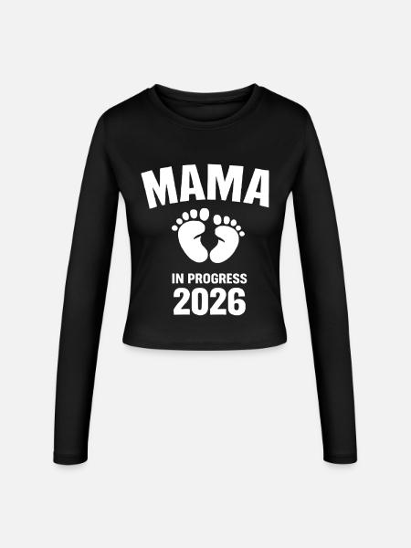 Mama in Progress 2026 - Frauen Slim Fit Langarmshirt - Schwarz