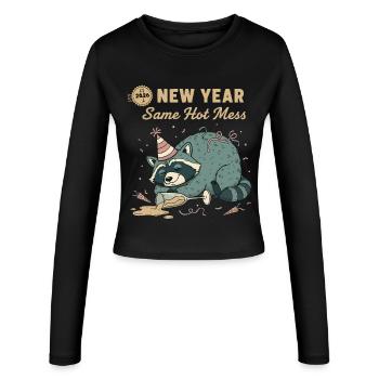 Nouvel An 2026 : même désordre chaud Fun avec les ratons laveurs - Manches longues slim fit Femme - noir - Devant - AI Model Female 172 light (172cm)