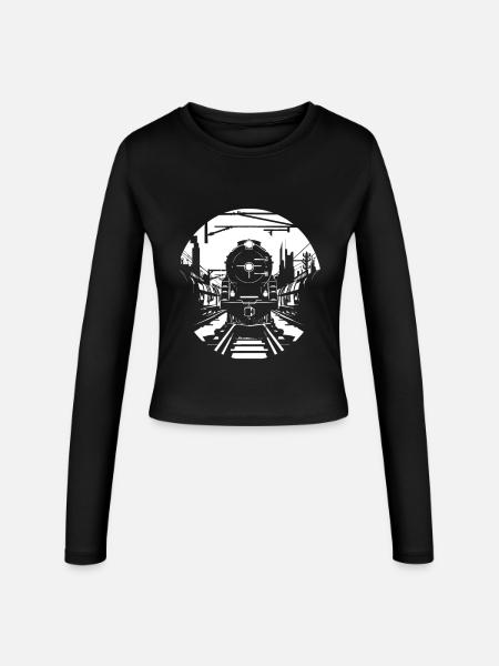 Eisenbahn Skizze - Frauen Slim Fit Langarmshirt - Schwarz