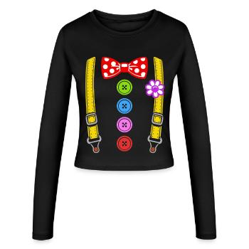 Buntes Clown Kostüm mit Hosenträgern - Frauen Slim Fit Langarmshirt - Schwarz - Vorne - AI Model Female 172 light (172cm)