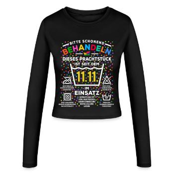 seit 11.11. im Einsatz | Karneval Kostüm - Frauen Slim Fit Langarmshirt - Schwarz - Vorne - AI Model Female 172 light (172cm)