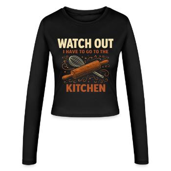 Attention kitchen rolling pin - Women's Slim Fit Longsleeve - black - Front - AI Model Female 172 light (172cm)