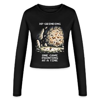 Grinding XP: Cave Painting | Prehistory - Women's Slim Fit Longsleeve - black - Front - AI Model Female 172 light (172cm)