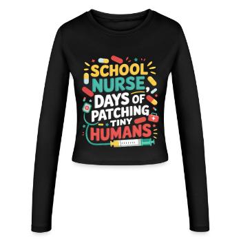 Schulkrankenschwester Patchwork Minis - Frauen Slim Fit Langarmshirt - Schwarz - Vorne - AI Model Female 172 light (172cm)
