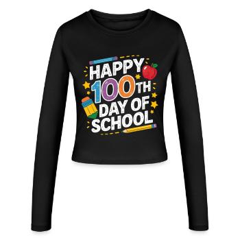 100. Schultag Neon Design - Frauen Slim Fit Langarmshirt - Schwarz - Vorne - AI Model Female 172 light (172cm)