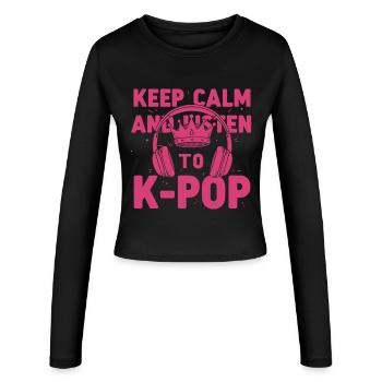 Restez calme et écoutez la musique coréenne K-Pop - Manches longues slim fit Femme - noir - Devant - AI Model Female 172 light (172cm)