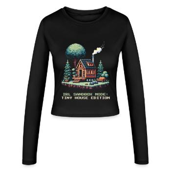 Sandbox Mode IRL | Tiny House Lifestyle - Women's Slim Fit Longsleeve - black - Front - AI Model Female 172 light (172cm)