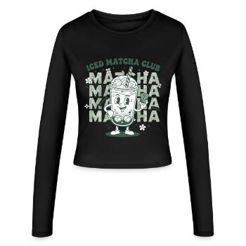Iced Matcha Club Funny Matcha Tea Lover Green - Frauen Slim Fit Langarmshirt - Schwarz - Vorne - AI Model Female 172 light (172cm)
