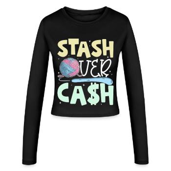 Stash Over Cash Crochet - Women's Slim Fit Longsleeve - black - Front - AI Model Female 172 light (172cm)