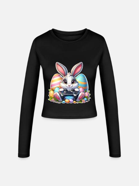 Osterhase Gaming - Frauen Slim Fit Langarmshirt - Schwarz
