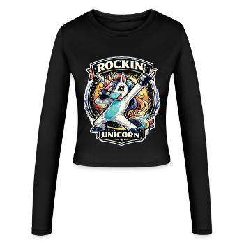 Rockin' Unicorn Retro Badge in Rock Style - Women's Slim Fit Longsleeve - black - Front - AI Model Female 172 light (172cm)