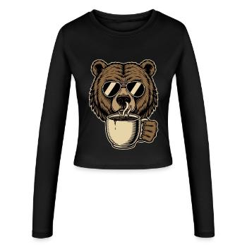 Ours à café à peine réveillé - Manches longues slim fit Femme - noir - Devant - AI Model Female 172 light (172cm)