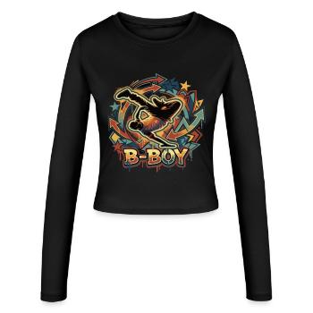 Breakdance B-Boy Streetstyle Graffiti - Frauen Slim Fit Langarmshirt - Schwarz - Vorne - AI Model Female 172 light (172cm)