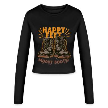 Wandertag Wandern Happy Feet Muddy Boots - Frauen Slim Fit Langarmshirt - Schwarz - Vorne - AI Model Female 172 light (172cm)