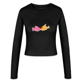 poissons baiser - Manches longues slim fit Femme - noir - Devant - AI Model Female 172 light (172cm)