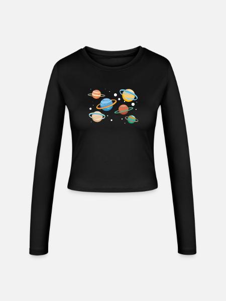 Saturn Planeten - Frauen Slim Fit Langarmshirt - Schwarz