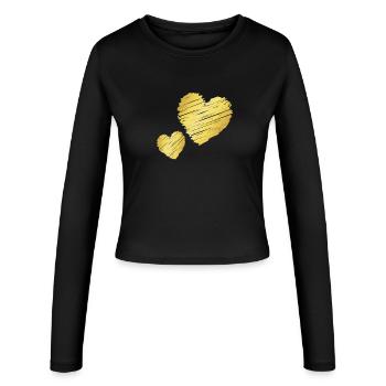 Cœurs en or minimalistes - cadeau d’amour - Manches longues slim fit Femme - noir - Devant - AI Model Female 172 light (172cm)