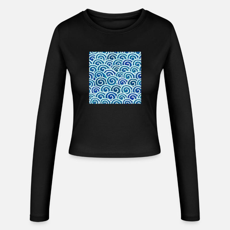 Expressive wave pattern in blue - Women's Slim Fit Longsleeve - black