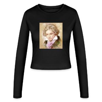 Ludwig van Beethoven im Aquarell Stil - Frauen Slim Fit Langarmshirt - Schwarz - Vorne - AI Model Female 172 light (172cm)