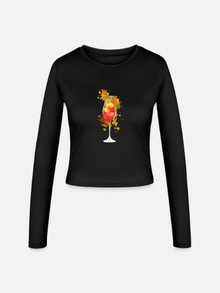 Aperolspritz Cocktail - Frauen Slim Fit Langarmshirt - Schwarz