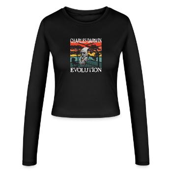 Charles Darwin Evolution textile gift idea - Women's Slim Fit Longsleeve - black - Front - AI Model Female 172 light (172cm)