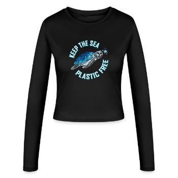 Meeresschildkröte Schildkröte Batik Plastic Free - Frauen Slim Fit Langarmshirt - Schwarz - Vorne - AI Model Female 172 light (172cm)