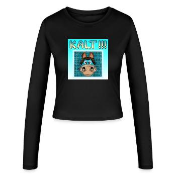 KALT - FRIEREN - WINTERZEIT - PFERD PONY - Frauen Slim Fit Langarmshirt - Schwarz - Vorne - AI Model Female 172 light (172cm)