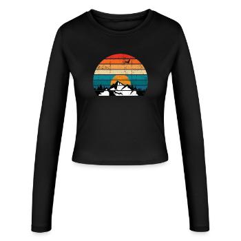 Retro Sunset Peak Silhouette - Frauen Slim Fit Langarmshirt - Schwarz - Vorne - AI Model Female 172 light (172cm)