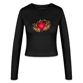 Cœur rouge avec ailes et écriture en bois - Manches longues slim fit Femme - noir - Devant - AI Model Female 172 light (172cm)