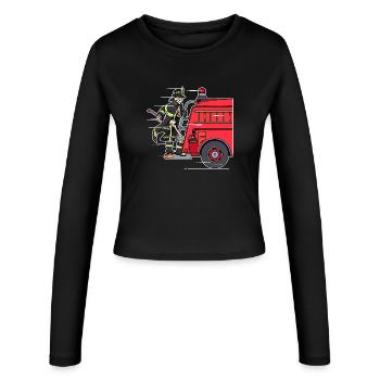 Feuerwehrmann Brandschutz Retter Feuerwehrauto - Frauen Slim Fit Langarmshirt - Schwarz - Vorne - AI Model Female 172 light (172cm)