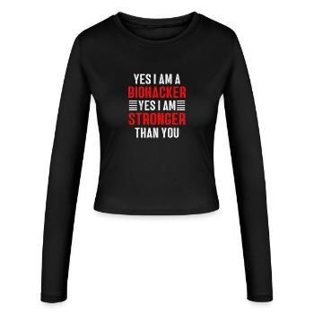 Biohacker is stronger than you - Women's Slim Fit Longsleeve - black - Front - AI Model Female 172 light (172cm)