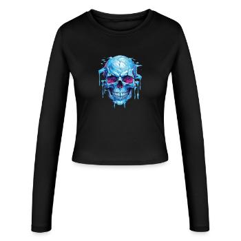Neon Eis Schädelkunst - Frauen Slim Fit Langarmshirt - Schwarz - Vorne - AI Model Female 172 light (172cm)