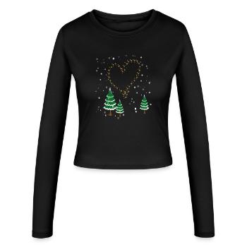 Winterwald Herz Sterne - Frauen Slim Fit Langarmshirt - Schwarz - Vorne - AI Model Female 172 light (172cm)