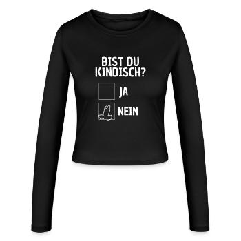 Bist du kindisch? lustiger Spruch Kindskopf Spaß - Frauen Slim Fit Langarmshirt - Schwarz - Vorne - AI Model Female 172 light (172cm)