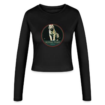 Bengal Tiger Portrait Patch: Indian Fauna - Women's Slim Fit Longsleeve - black - Front - AI Model Female 172 light (172cm)