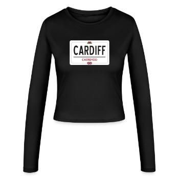 Ortsschild Cardiff - Frauen Slim Fit Langarmshirt - Schwarz - Vorne - AI Model Female 172 light (172cm)