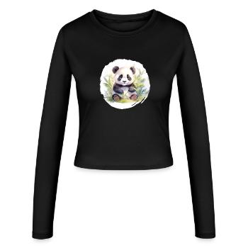 Aquarelle Panda Ours - Manches longues slim fit Femme - noir - Devant - AI Model Female 172 light (172cm)
