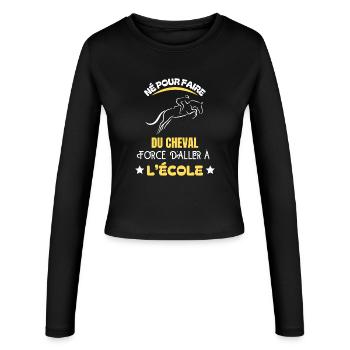 Né pour faire du Cheval - T-shirt équitation - Manches longues slim fit Femme - noir - Devant - AI Model Female 172 light (172cm)