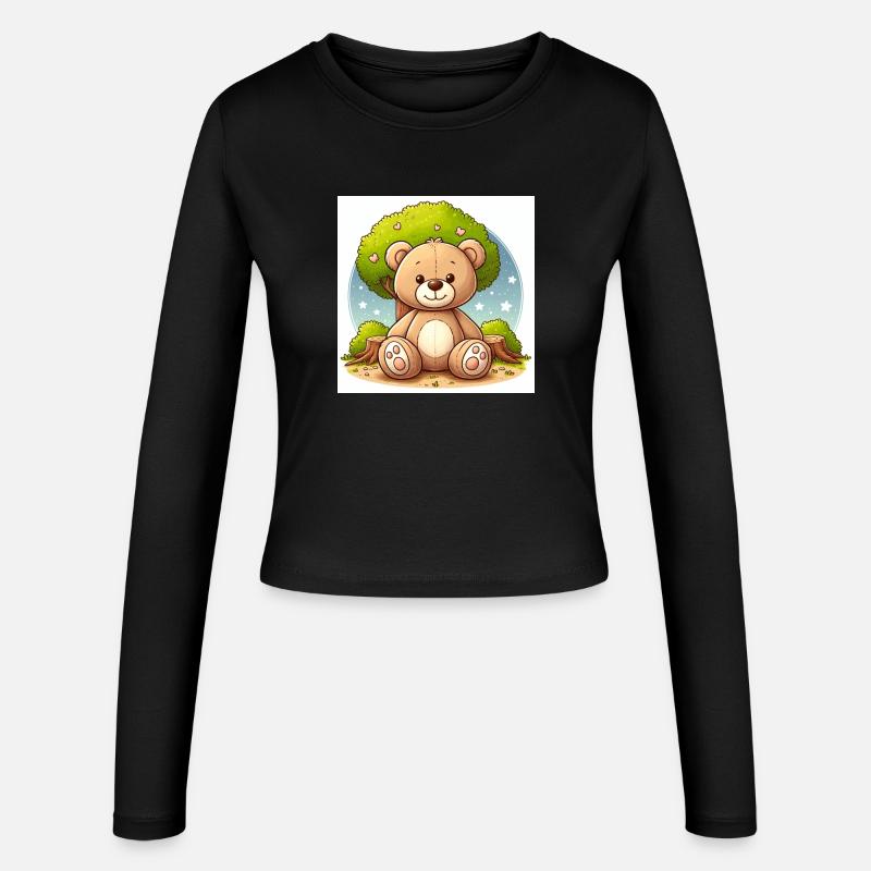 Teddy bear in front of a tree - Women's Slim Fit Longsleeve - black