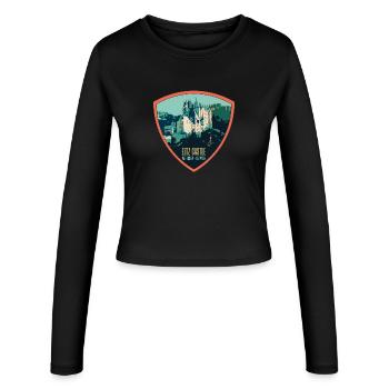 Illustration Schloss Eltz, Mosel, Deutschland - Frauen Slim Fit Langarmshirt - Schwarz - Vorne - AI Model Female 172 light (172cm)