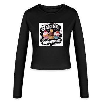 Bakering Superpower Design - Women's Slim Fit Longsleeve - black - Front - AI Model Female 172 light (172cm)