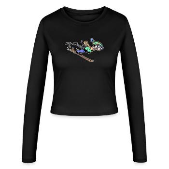 Schnee Winter Wintersport Skifahrer Schifahren - Frauen Slim Fit Langarmshirt - Schwarz - Vorne - AI Model Female 172 light (172cm)