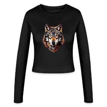 Wolf Motif Wolves Wolf Pack Gray Wolfhound Wolf - Women's Slim Fit Longsleeve - black - Front - AI Model Female 172 light (172cm)