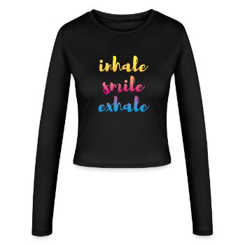 inhale exhale Yoga Verlauf Meditation farbenfroh - Frauen Slim Fit Langarmshirt - Schwarz - Vorne - AI Model Female 172 light (172cm)