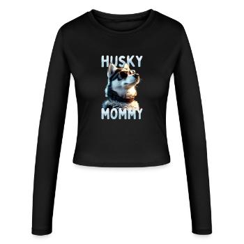 Husky Mommy Mama Muttertag Frauchen Siberian Husky - Frauen Slim Fit Langarmshirt - Schwarz - Vorne - AI Model Female 172 light (172cm)