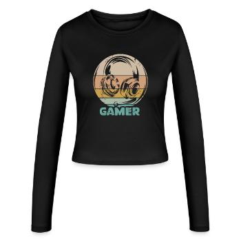 casque de jeu vintage gamer rétro logo icône - Manches longues slim fit Femme - noir - Devant - AI Model Female 172 light (172cm)