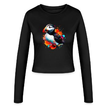 Papageitaucher - Frauen Slim Fit Langarmshirt - Schwarz - Vorne - AI Model Female 172 light (172cm)