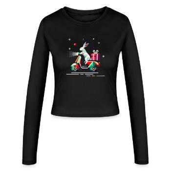 Hase auf einem Roller,mit Geschenk für Weihnachten - Frauen Slim Fit Langarmshirt - Schwarz - Vorne - AI Model Female 172 light (172cm)